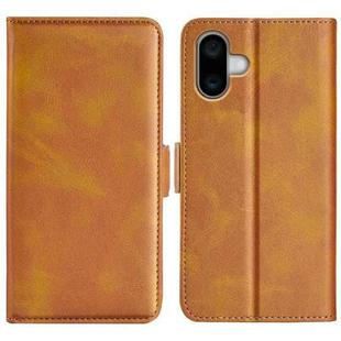 For iPhone 16 Plus Dual-side Magnetic Buckle Horizontal Flip Leather Phone Case(Yellow)