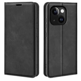 For iPhone 15 Retro-skin  Magnetic Suction Leather Phone Case(Black)