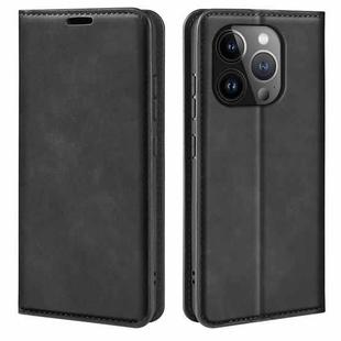 For iPhone 15 Pro Retro-skin  Magnetic Suction Leather Phone Case(Black)