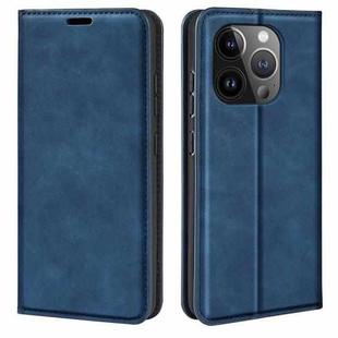 For iPhone 15 Pro Retro-skin  Magnetic Suction Leather Phone Case(Dark Blue)