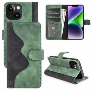 For iPhone 15 Stitching Horizontal Flip Leather Phone Case(Green)