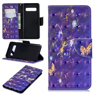 3D Colored Drawing Pattern Horizontal Flip Leather Case for Samsung Galaxy S10, with Holder & Card Slots & Wallet(Purple Butterfly)