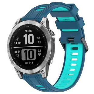 For Garmin Fenix 7 Sports Two-Color Silicone Watch Band(Blue+Teal)