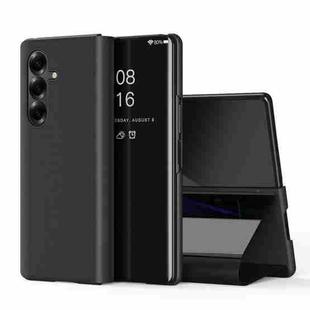 For Samsung Galaxy Z Fold7 Plated Mirror Horizontal Flip Leather Phone Case with Holder(Black)