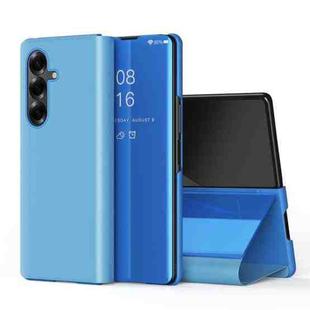 For Samsung Galaxy Z Fold7 Plated Mirror Horizontal Flip Leather Phone Case with Holder(Blue)