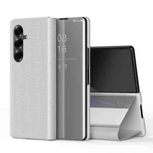 For Samsung Galaxy Z Fold7 Plated Mirror Horizontal Flip Leather Phone Case with Holder(Silver)