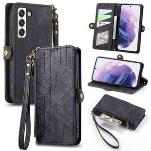 For Samsung Galaxy S23 Ultra 5G Geometric Zipper Wallet Side Buckle Leather Phone Case(Black)