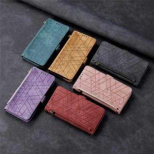 For Samsung Galaxy S21 5G Geometric Zipper Wallet Side Buckle Leather Phone Case(Purple)