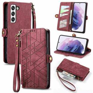 For Samsung Galaxy S20+ Geometric Zipper Wallet Side Buckle Leather Phone Case(Red)