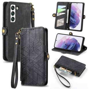 For Samsung Galaxy S20 Ultra Geometric Zipper Wallet Side Buckle Leather Phone Case(Black)