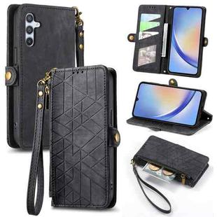 For Samsung Galaxy A30 Geometric Zipper Wallet Side Buckle Leather Phone Case(Black)