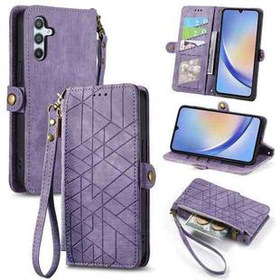 For Samsung Galaxy A50 Geometric Zipper Wallet Side Buckle Leather Phone Case(Purple)