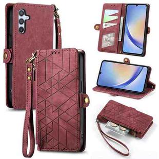 For Samsung Galaxy A11 Geometric Zipper Wallet Side Buckle Leather Phone Case(Red)