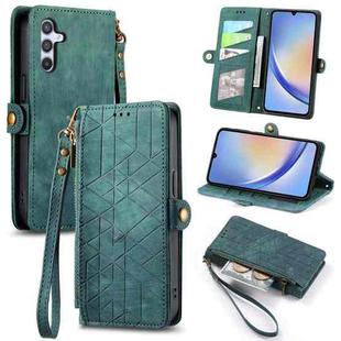 For Samsung Galaxy A71 Geometric Zipper Wallet Side Buckle Leather Phone Case(Green)