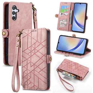For Samsung Galaxy A71 5G Geometric Zipper Wallet Side Buckle Leather Phone Case(Pink)