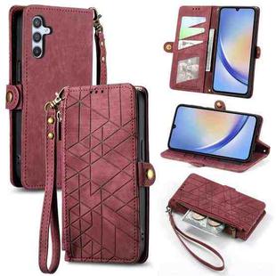 For Samsung Galaxy A32 4G Geometric Zipper Wallet Side Buckle Leather Phone Case(Red)