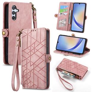 For Samsung Galaxy A22 4G Geometric Zipper Wallet Side Buckle Leather Phone Case(Pink)
