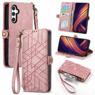 For Samsung Galaxy A25 5G Geometric Zipper Wallet Side Buckle Leather Phone Case(Pink)