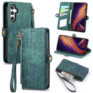 For Samsung Galaxy A25 5G Geometric Zipper Wallet Side Buckle Leather Phone Case(Green)