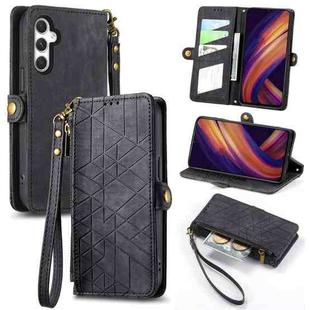 For Samsung Galaxy A25 5G Geometric Zipper Wallet Side Buckle Leather Phone Case(Black)