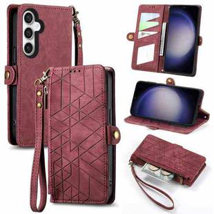For Samsung Galaxy S23 FE 5G Geometric Zipper Wallet Side Buckle Leather Phone Case(Red)