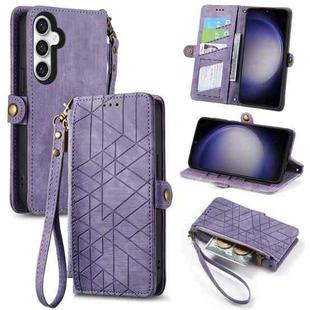 For Samsung Galaxy S23 FE 5G Geometric Zipper Wallet Side Buckle Leather Phone Case(Purple)