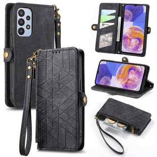 For Samsung Galaxy A23 5G Geometric Zipper Wallet Side Buckle Leather Phone Case(Black)