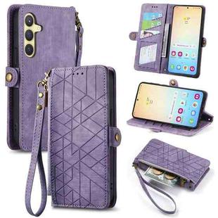 For Samsung Galaxy S24 5G Geometric Zipper Wallet Side Buckle Leather Phone Case(Purple)