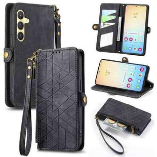 For Samsung Galaxy S24 5G Geometric Zipper Wallet Side Buckle Leather Phone Case(Black)