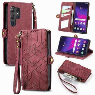 For Samsung Galaxy S24 Ultra 5G Geometric Zipper Wallet Side Buckle Leather Phone Case(Red)