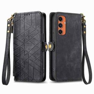 For Samsung Galaxy A55 5G Geometric Zipper Wallet Side Buckle Leather Phone Case(Black)