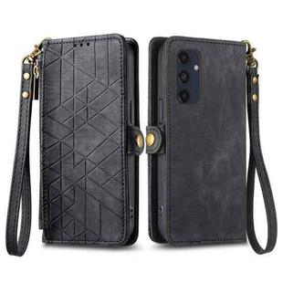 For Samsung Galaxy M55 Geometric Zipper Wallet Side Buckle Leather Phone Case(Black)