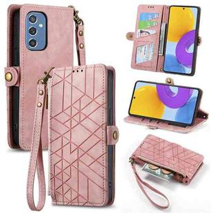 For Samsung Galaxy M52 5G Geometric Zipper Wallet Side Buckle Leather Phone Case(Pink)