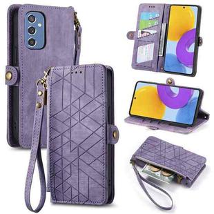 For Samsung Galaxy M52 5G Geometric Zipper Wallet Side Buckle Leather Phone Case(Purple)
