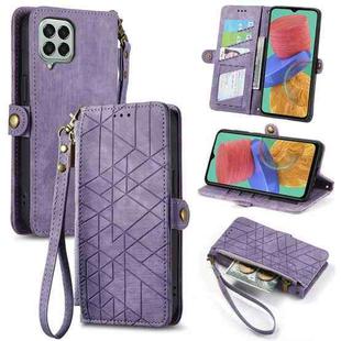 For Samsung Galaxy M33 Geometric Zipper Wallet Side Buckle Leather Phone Case(Purple)