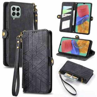 For Samsung Galaxy M33 Geometric Zipper Wallet Side Buckle Leather Phone Case(Black)