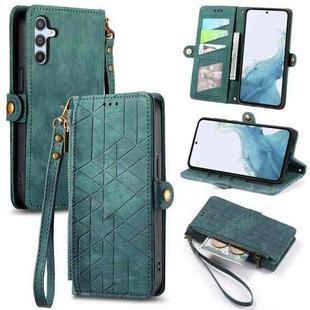 For Samsung Galaxy A36 5G Geometric Zipper Wallet Side Buckle Leather Phone Case(Green)