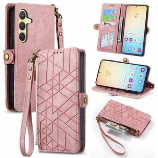 For Samsung Galaxy S25 5G Geometric Zipper Wallet Side Buckle Leather Phone Case(Pink)