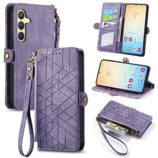 For Samsung Galaxy S25 5G Geometric Zipper Wallet Side Buckle Leather Phone Case(Purple)