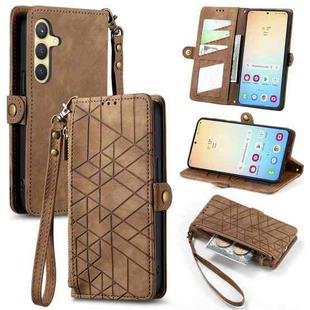 For Samsung Galaxy S25+ 5G Geometric Zipper Wallet Side Buckle Leather Phone Case(Brown)