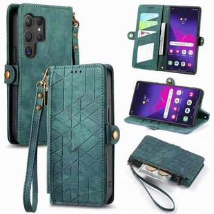 For Samsung Galaxy S25 Ultra 5G Geometric Zipper Wallet Side Buckle Leather Phone Case(Green)