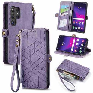 For Samsung Galaxy S25 Ultra 5G Geometric Zipper Wallet Side Buckle Leather Phone Case(Purple)