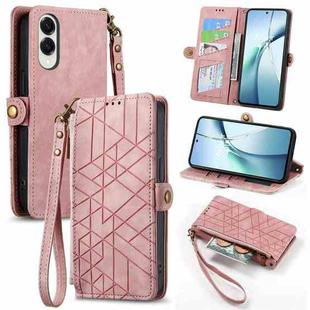 For Samsung Galaxy S25 Edge 5G Geometric Zipper Wallet Side Buckle Leather Phone Case(Pink)