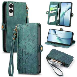 For Samsung Galaxy S25 Edge 5G Geometric Zipper Wallet Side Buckle Leather Phone Case(Green)