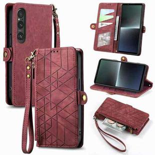 For Sony Xperia 1 V Geometric Zipper Wallet Side Buckle Leather Phone Case(Red)