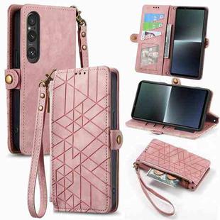For Sony Xperia 5 III Geometric Zipper Wallet Side Buckle Leather Phone Case(Pink)