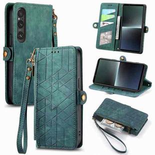 For Sony Xperia 5 III Geometric Zipper Wallet Side Buckle Leather Phone Case(Green)