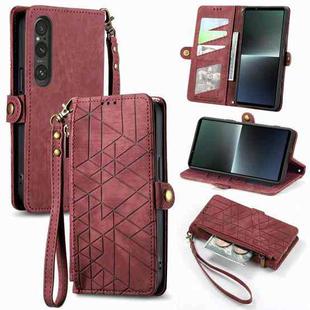 For Sony Xperia 1 III Geometric Zipper Wallet Side Buckle Leather Phone Case(Red)