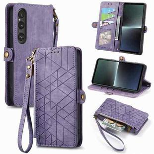 For Sony Xperia 1 III Geometric Zipper Wallet Side Buckle Leather Phone Case(Purple)