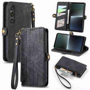 For Sony Xperia 5 IV Geometric Zipper Wallet Side Buckle Leather Phone Case(Black)